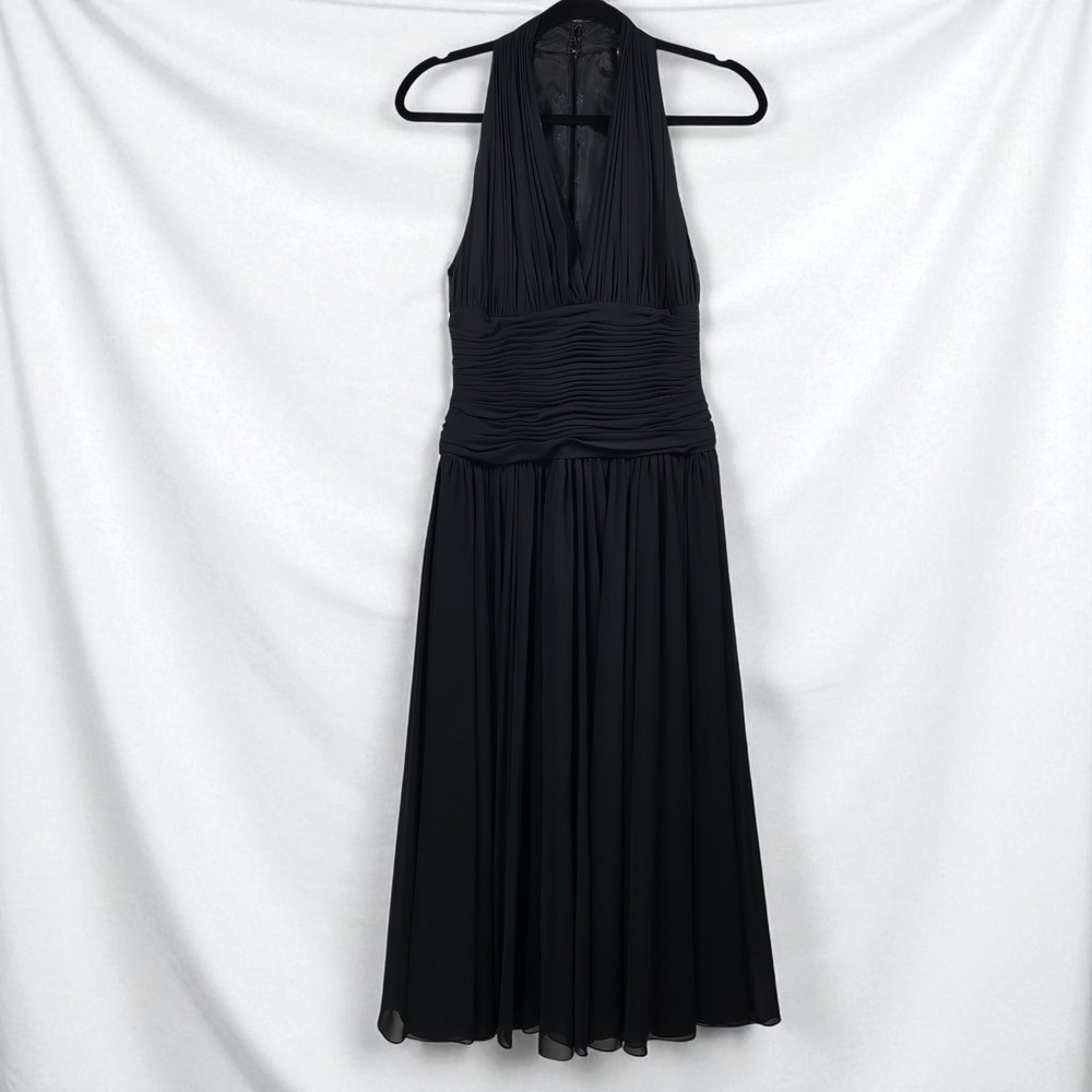VTG A.J. Bari Halter‎ Dress Woman 8 Black Evening Party Cocktail Ruched Back Zip